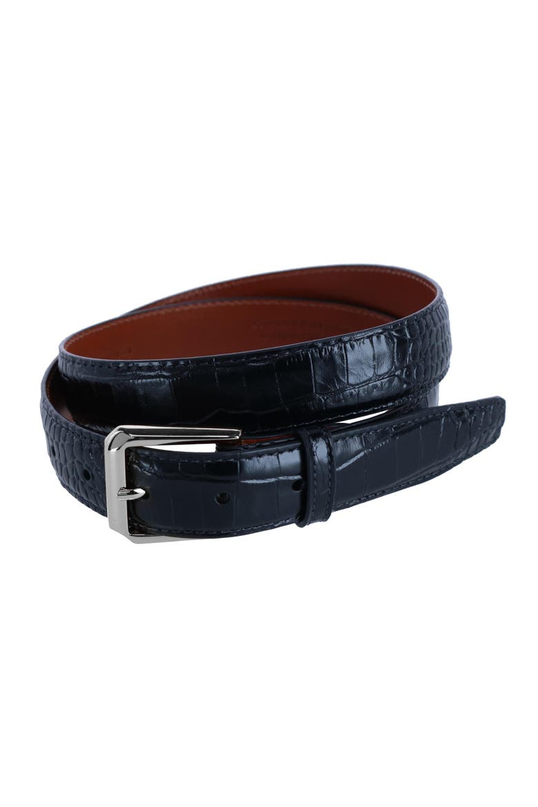 30mm Mock Alligator Embossed Italian Leather Belt, Main, color, Black