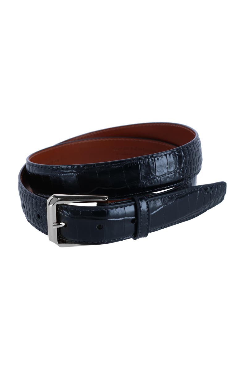 Trafalgar 30mm Mock Alligator Embossed Italian Leather Belt, Main, color, Black