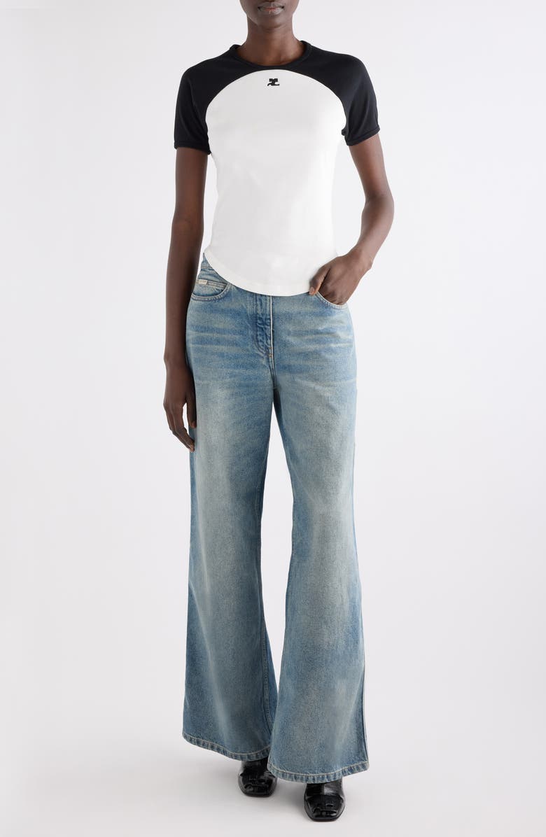 Courrèges Circle Contrast T-Shirt, Alternate, color, Heritage White/ Black