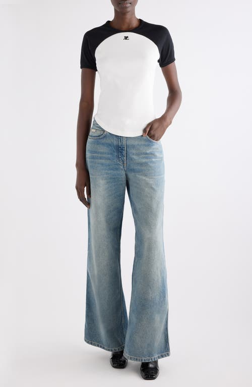 Courrèges Circle Contrast White And Black Cotton T-shirt In White