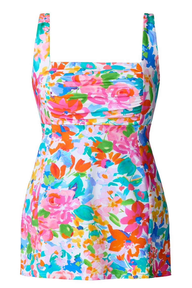 Square Neck Princess Seam Swim Dress, Alternate, color, Summer Splash