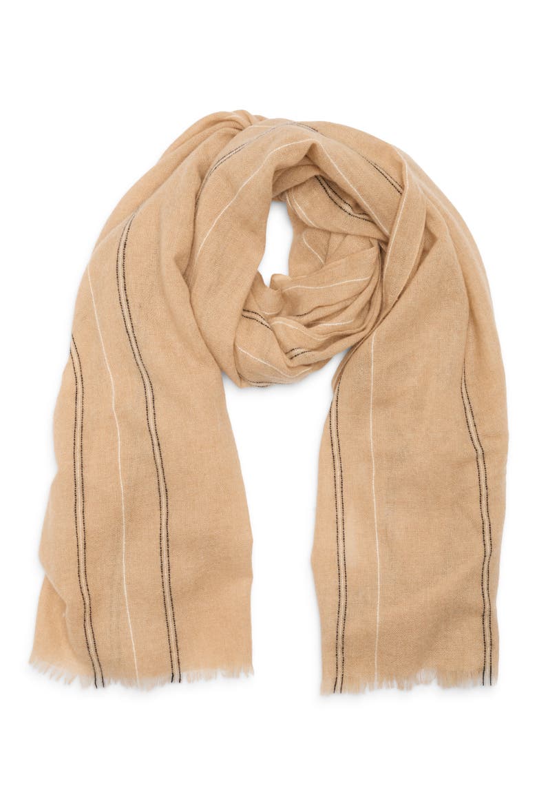 Stripe Lightweight Cashmere Scarf, Alternate, color, BEIGE BLACK STRIPE