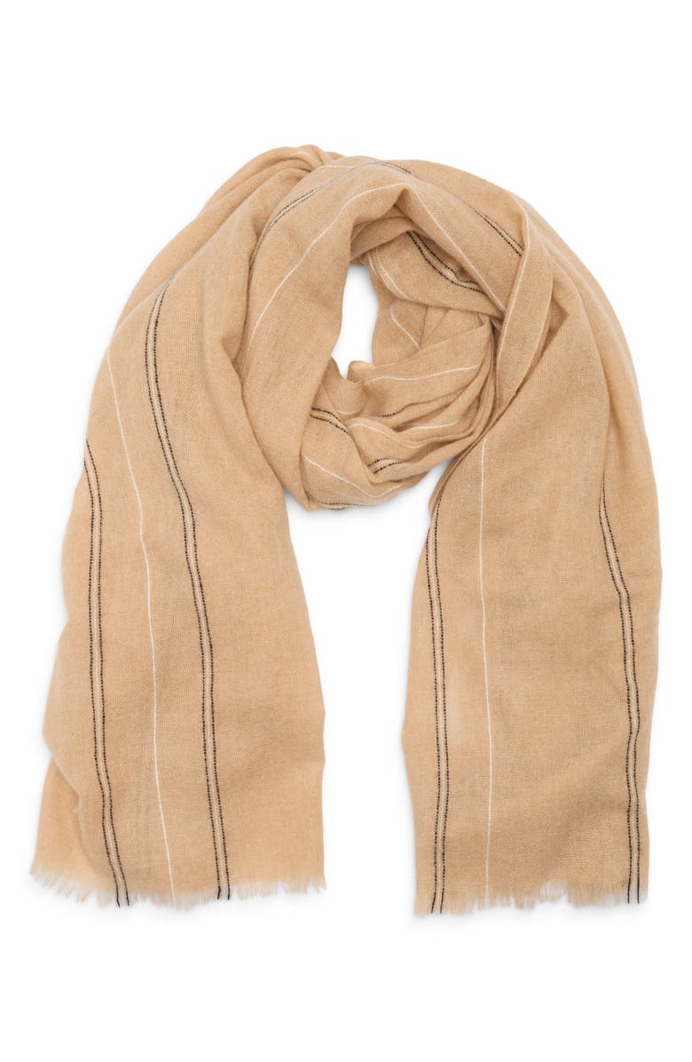 Nordstrom Stripe Lightweight Cashmere Scarf, Main, color, Beige Black Stripe