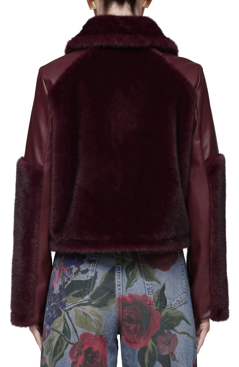 Avec Les Filles Faux Fur & Faux Leather Moto Jacket, Alternate, color, Deep Red