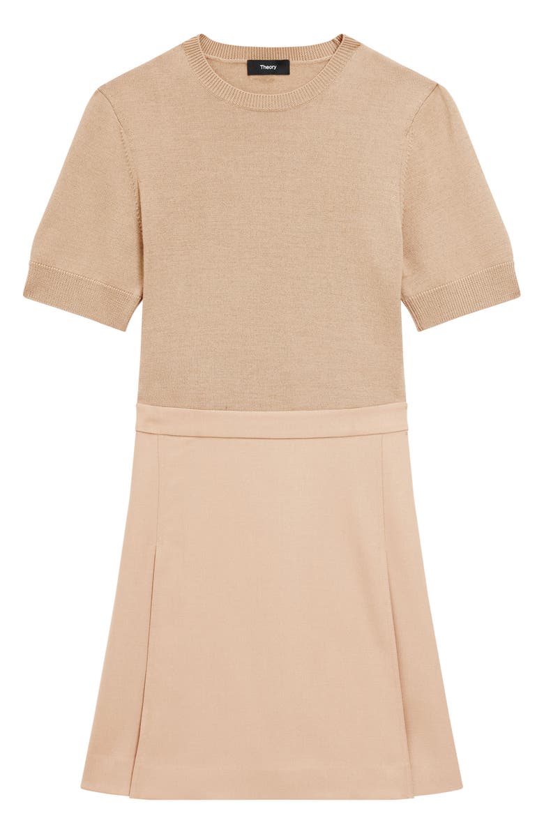 Theory Short Sleeve Mixed Media Minidress, Alternate, color, New Camel