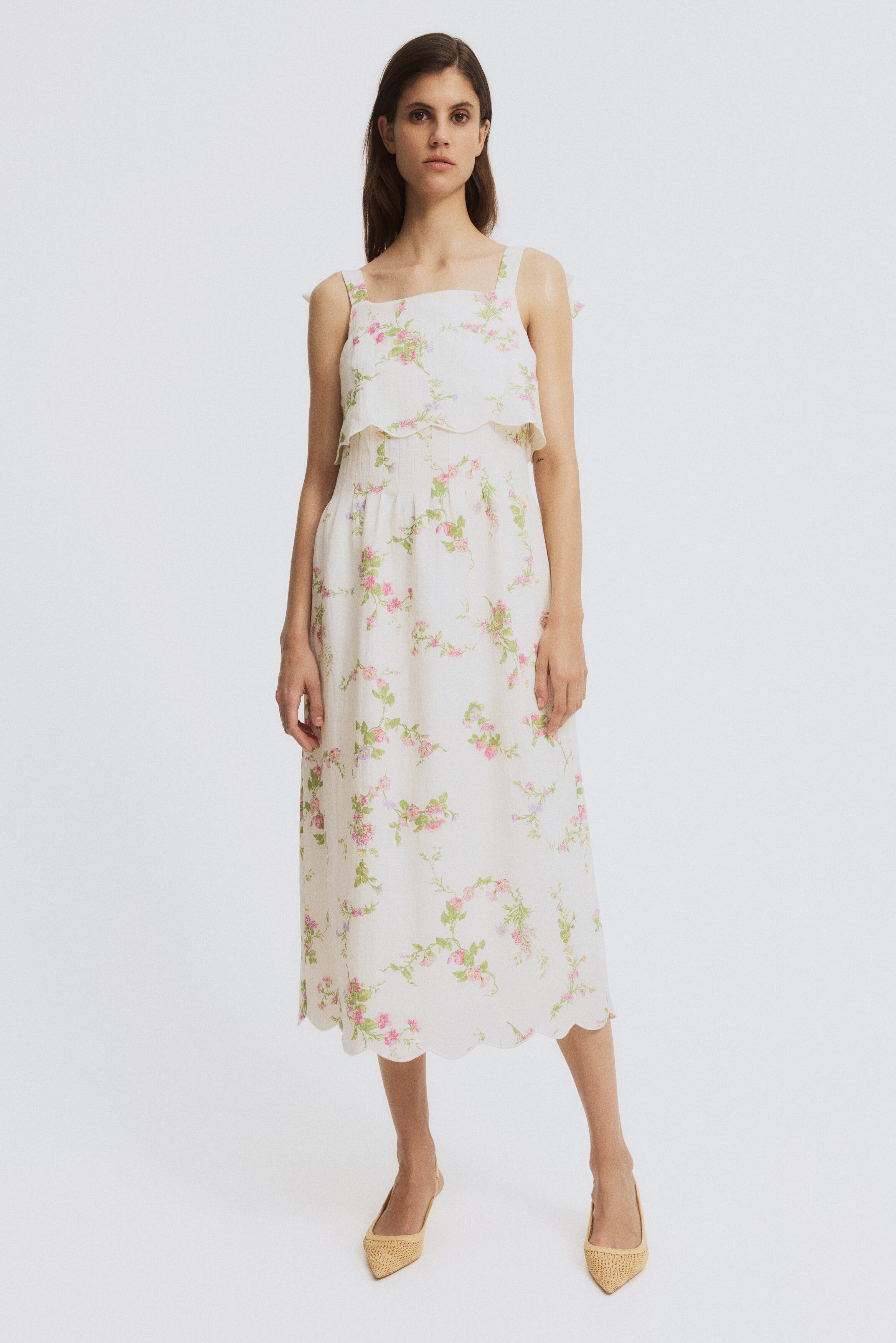 Mama nursing dress with tie-top shoulder straps