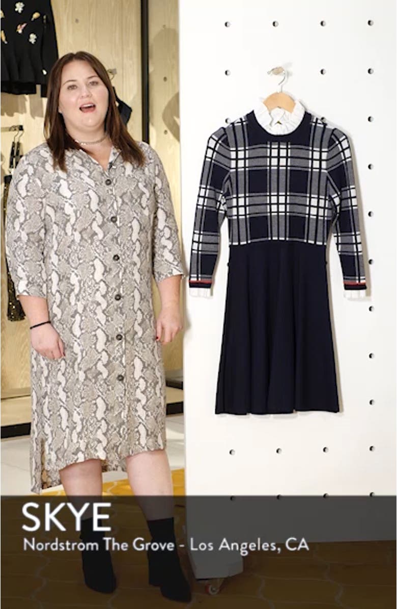 Plaid Bodice Long Sleeve Sweater Dress, sales video thumbnail