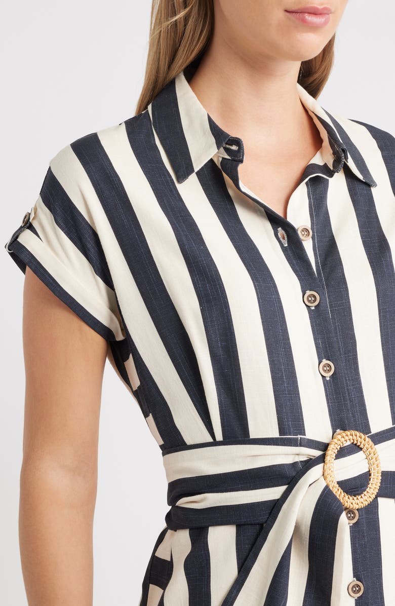 ZOE AND CLAIRE Stripe Belted Midi Shirtdress, Alternate, color, Navy