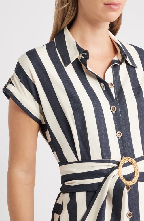 Zoe And Claire Stripe Belted Midi Shirtdress In Multi