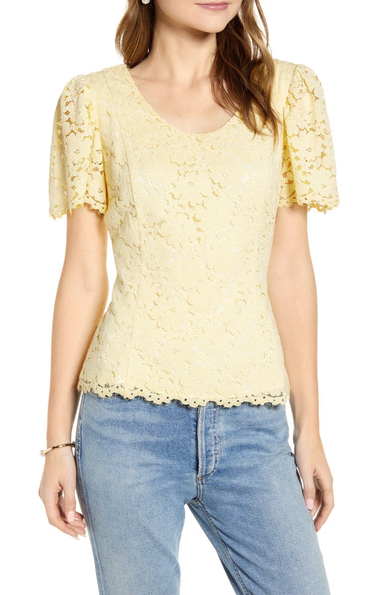 Rachel Parcell Lace Flutter Sleeve Top, Main, color, 