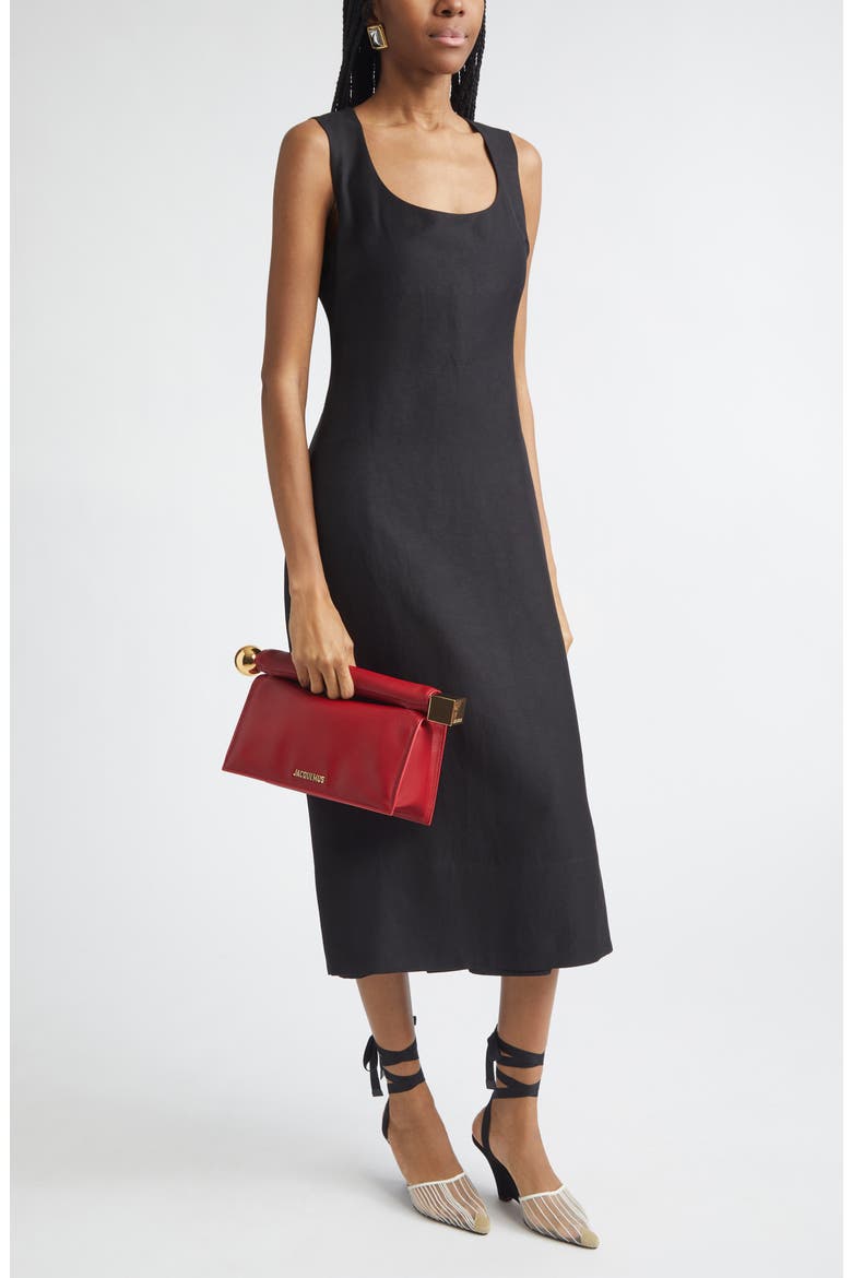 Tablier Linen Blend Midi Dress, Alternate, color, BLACK