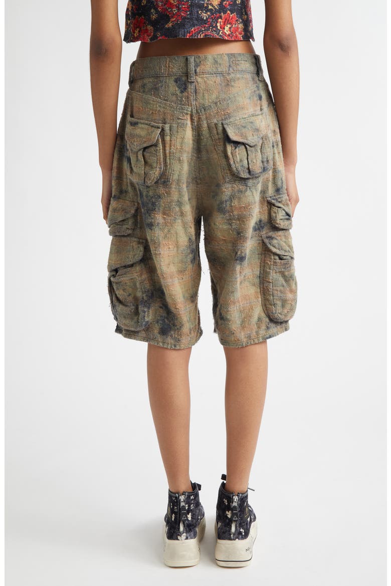 Plaid Cotton Flannel Cargo Bermudo Shorts, Alternate, color, BLEACHED ORANGE GREEN PLAID
