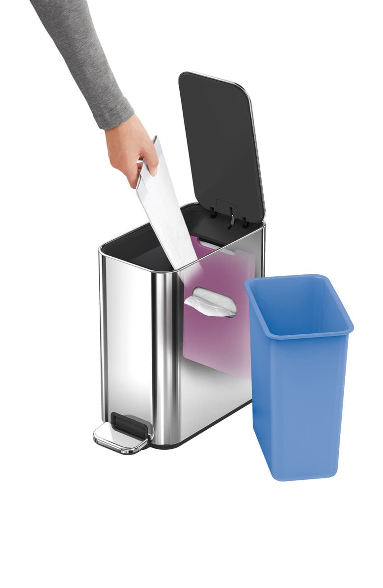 simplehuman 5L slim step can, Alternate, color, Polished