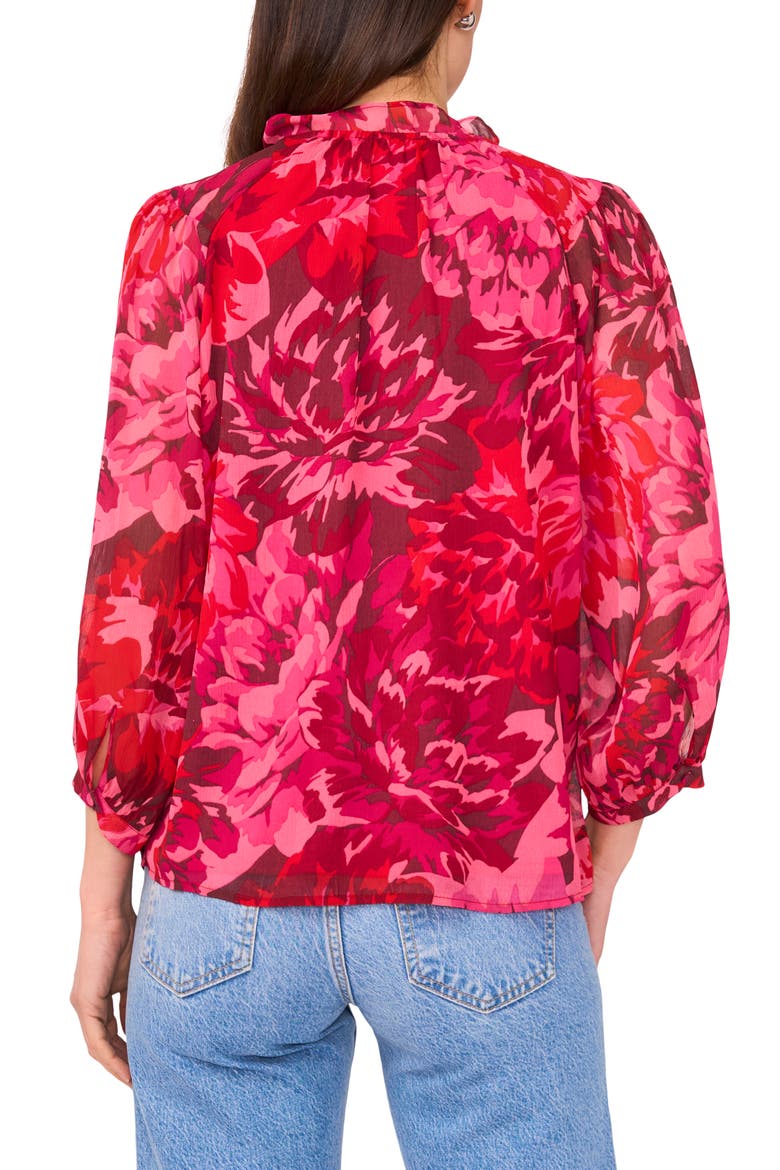 Floral Print Tie Neck Top, Alternate, color, MERLOT RED
