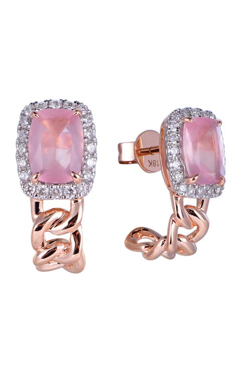Rose Quartz Earrings with Diamonds