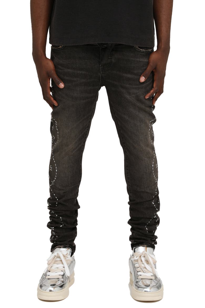 Hotfix Twist Skinny Jeans, Main, color, BLACK