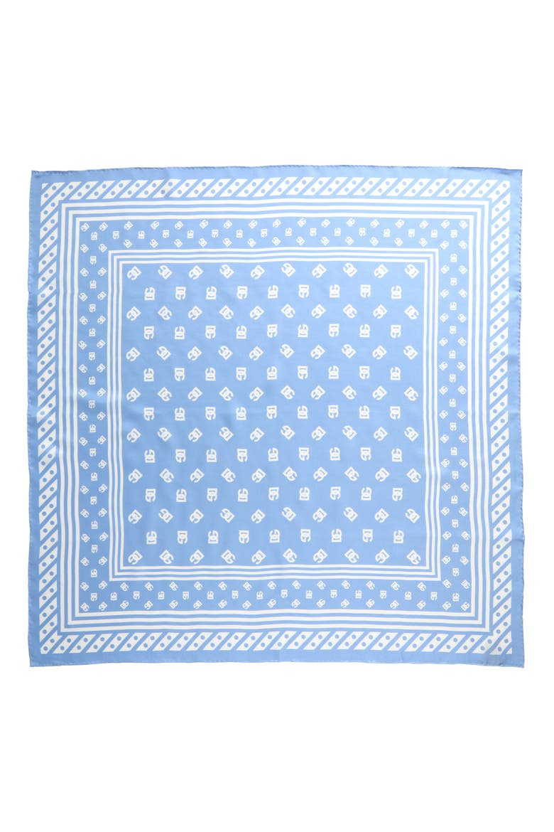 DG Logo Print Silk Square Scarf, Main, color, LIGHT BLUE
