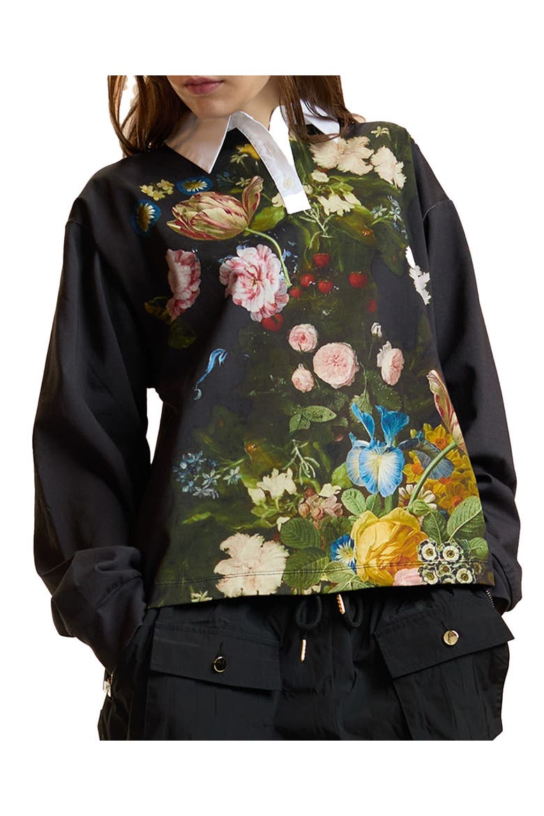 Printed Cotton Rugby Shirt, Alternate, color, Black Bouquet