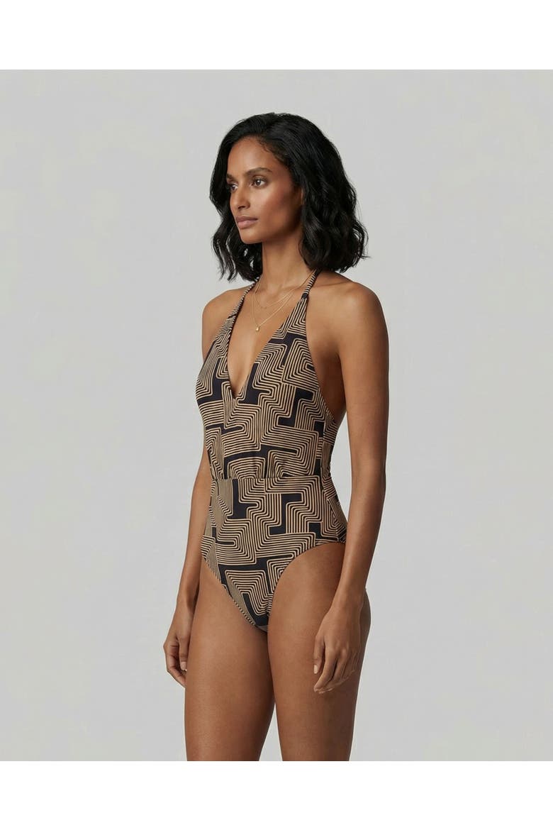 Inter Twine Womens Halter One-Piece Swimsuit, Alternate, color, Inter Twine Black