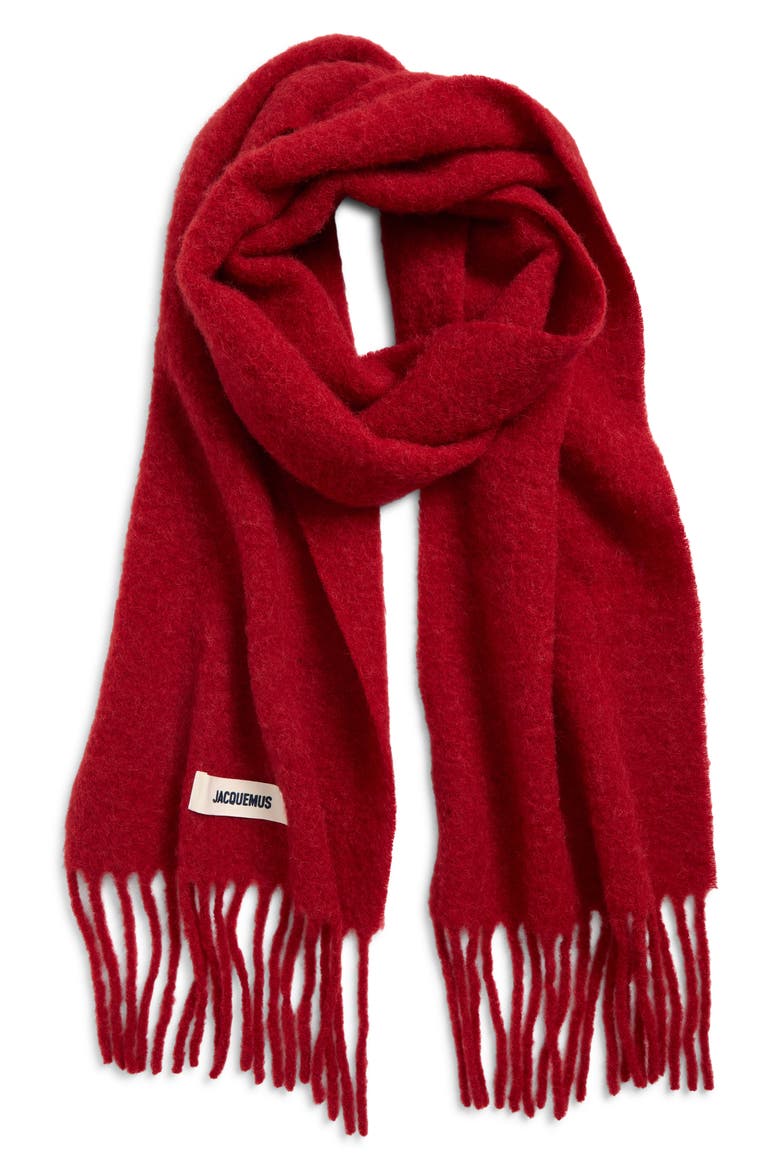 L'écharpe Carro Mohair, Alpaca & Wool Blend Fringe Scarf, Main, color, DARK RED 480