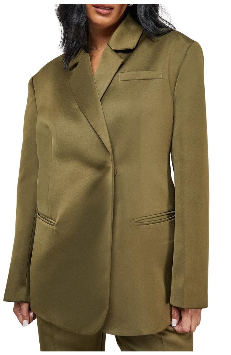 Warehouse Premium Satin Oversized Blazer, Alternate, color, Olive