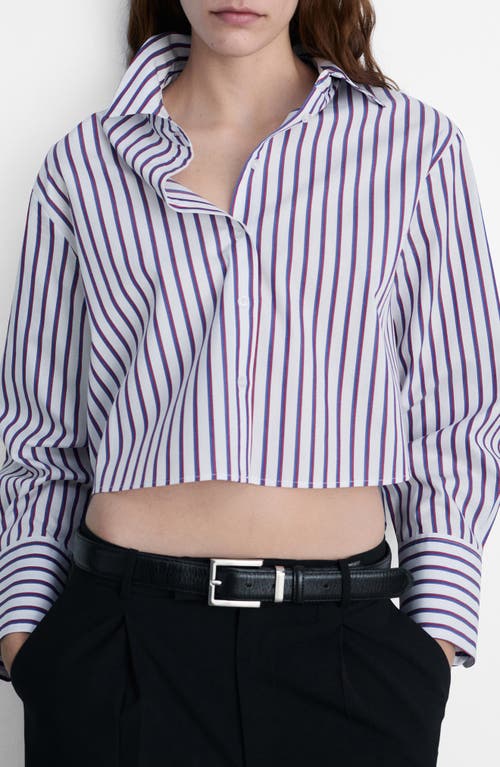 MANGO MANGO CARO STRIPE CROP BUTTON-UP SHIRT