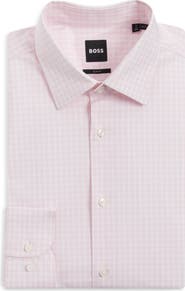 BOSS Hank Slim Fit Pink Check Stretch Cotton Dress Shirt