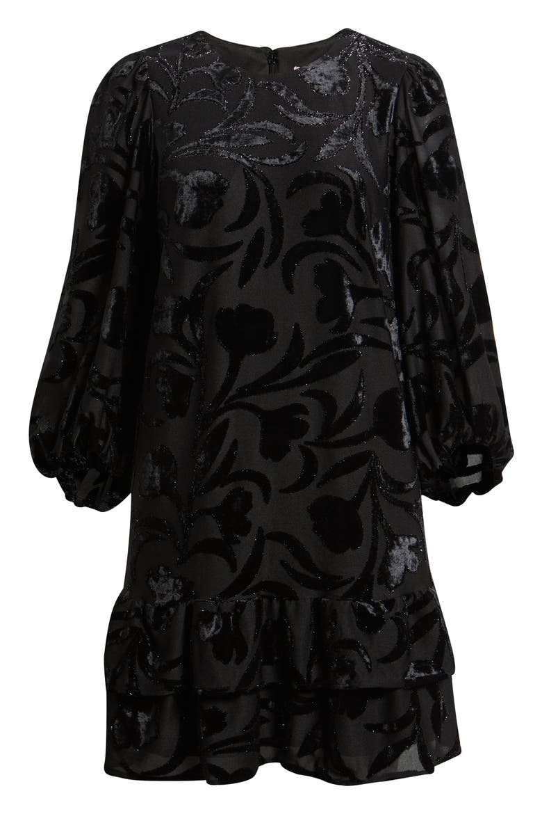 Metallic Floral Tiered Minidress, Alternate, color, ANNE BLACK