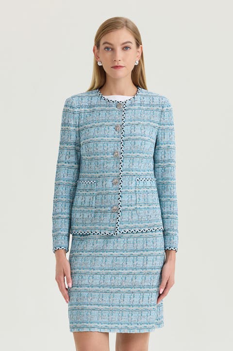 Heritage Braided Trim Tweed Knit Jacket
