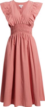 Nordstrom Flutter Sleeve Smocked Waist Midi Dress