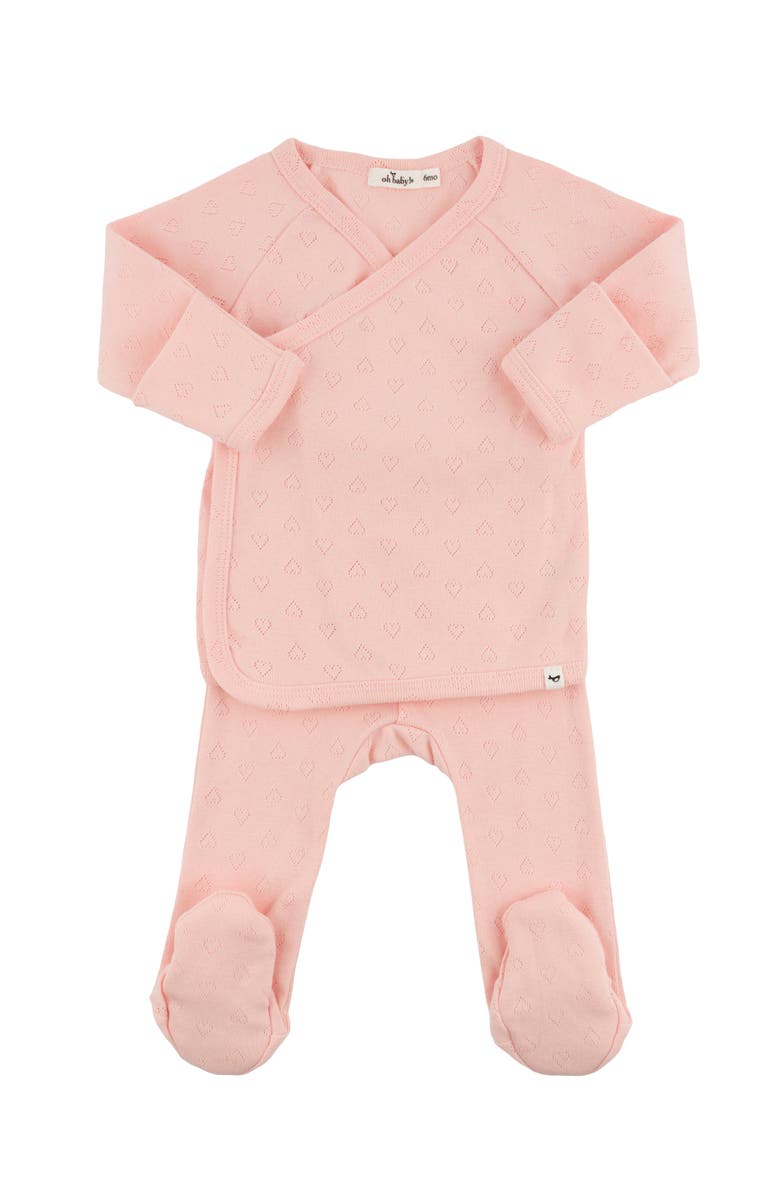 oh baby! Hearts Pointelle Wrap Top Set, Main, color, Pink