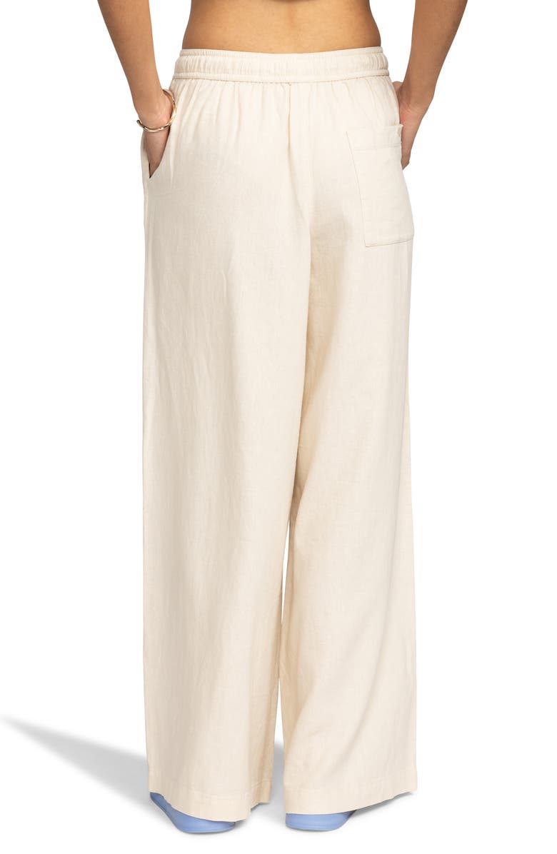 Roxy Lekeitio Wide Leg Linen Blend Drawstring Pants, Alternate, color, Tapioca