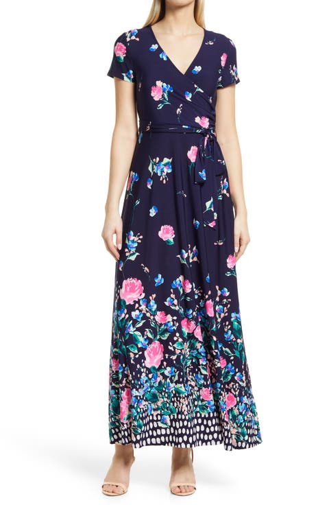 Floral Print Faux Wrap Maxi Dress