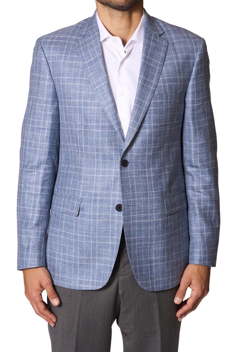 Plaid Wool & Silk Blend Sport Coat, Main, color, LIGHT BLUE