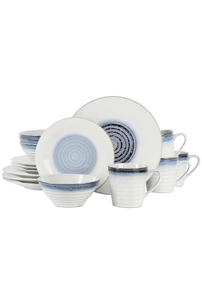 Spiral Embossed 16 Piece Stoneware Dinnerware Set, Main, color, White