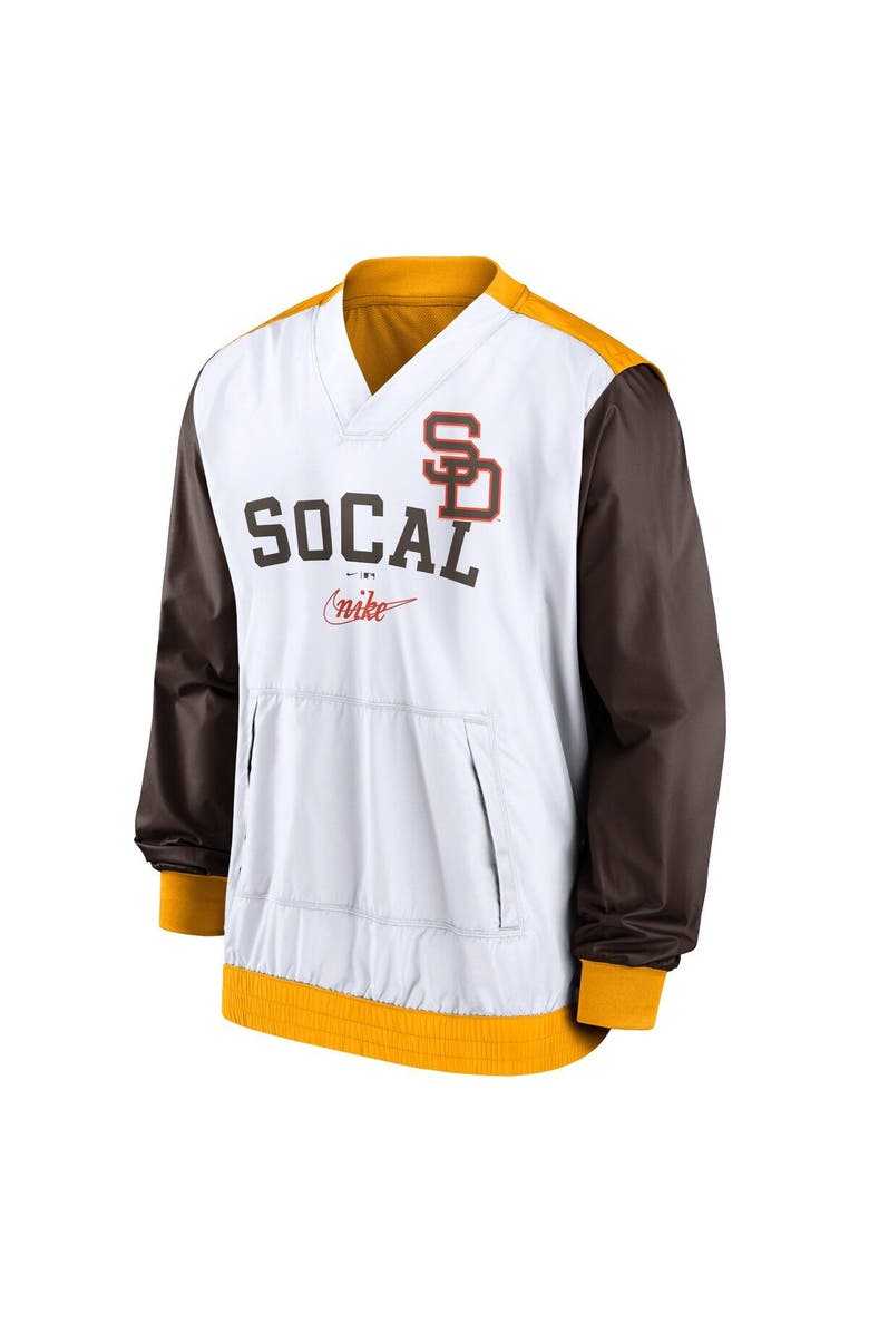 Nike Men's Nike White/Gold San Diego Padres Rewind Warmup V-Neck Pullover Jacket, Alternate, color, 