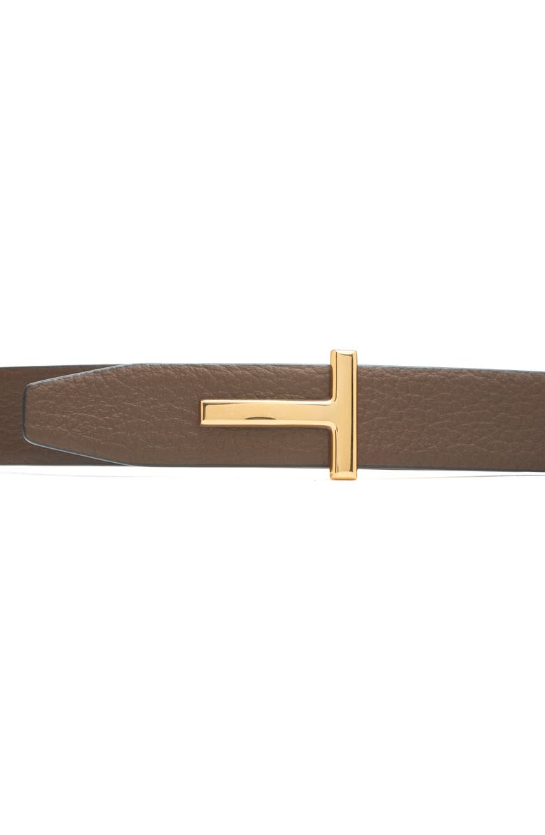 TOM FORD Smooth Leather Belt, Alternate, color, 3En17 Dark Khaki/ Black