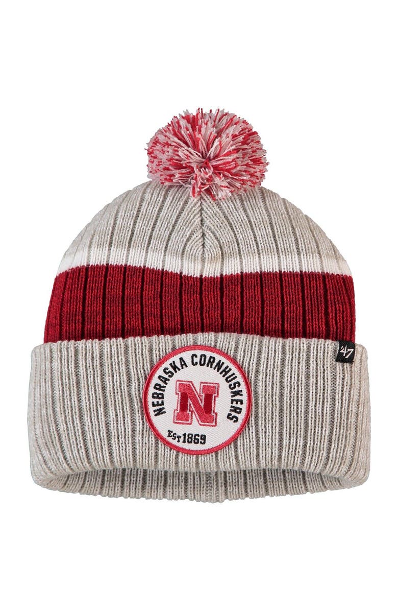'47 Men's '47 Gray Nebraska Huskers Holcomb Cuffed Knit Hat with Pom, Main, color, 