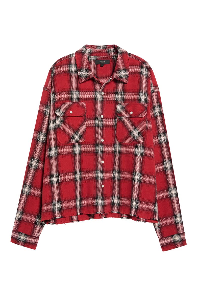 Cropped Raw Edge Flannel Shirt, Main, color, WHITE MULTI