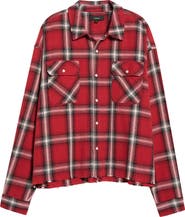 PURPLE BRAND Cropped Raw Edge Flannel Shirt