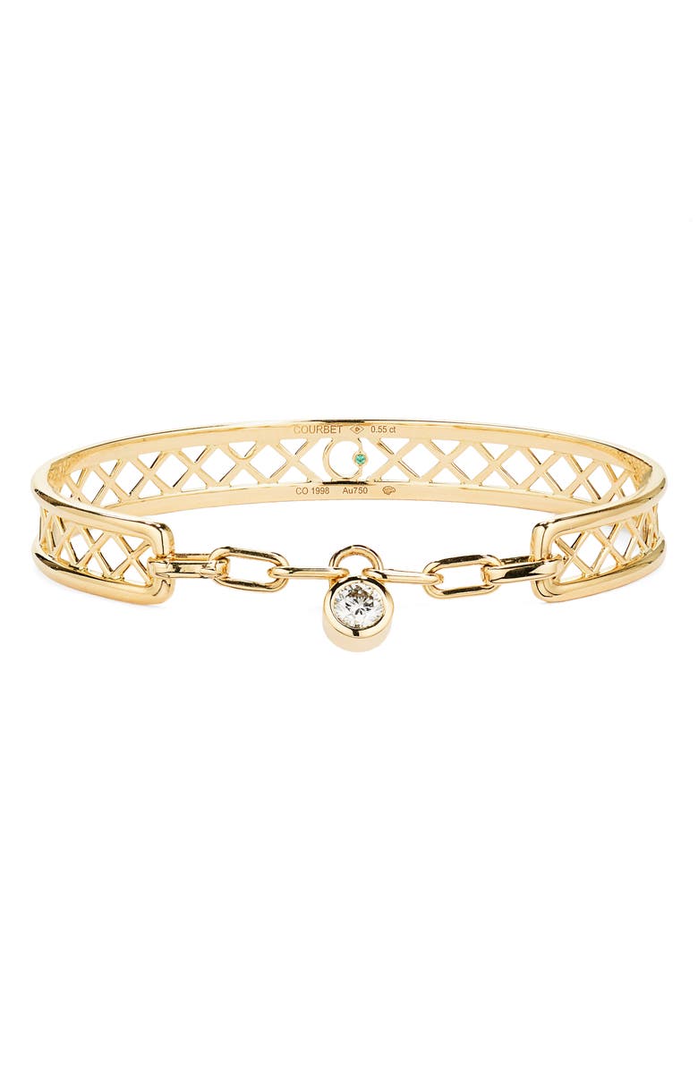 COURBET Pont des Arts 18K Gold Lab Created Diamond Bangle, Main, color, 