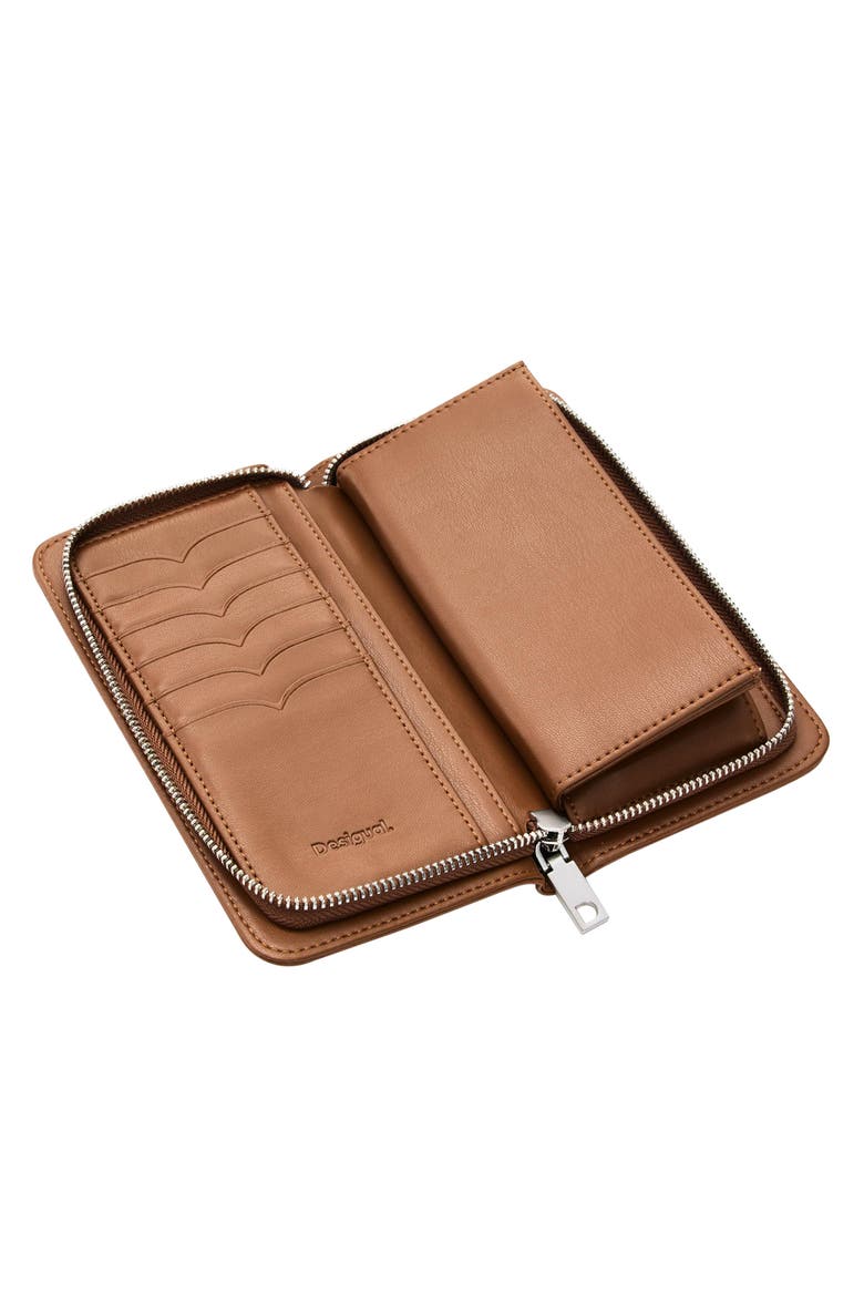 Medium Embroidered Long Faux Leather Wallet, Alternate, color, CAMEL