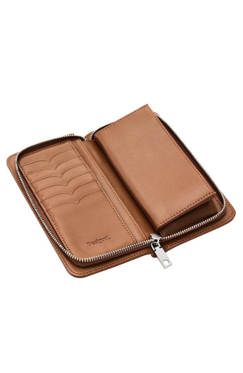 Desigual Medium Embroidered Long Faux Leather Wallet, Alternate, color, 