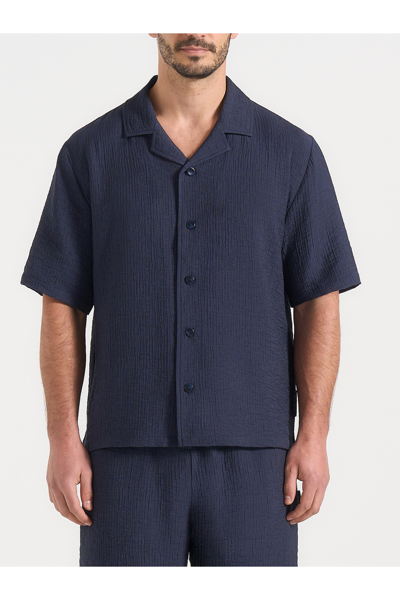 Harley Unisex Textured Revere Shirt, Main, color, Navy
