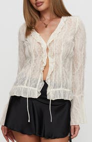 Princess Polly Sainz Polka Dot Frill Sheer Top