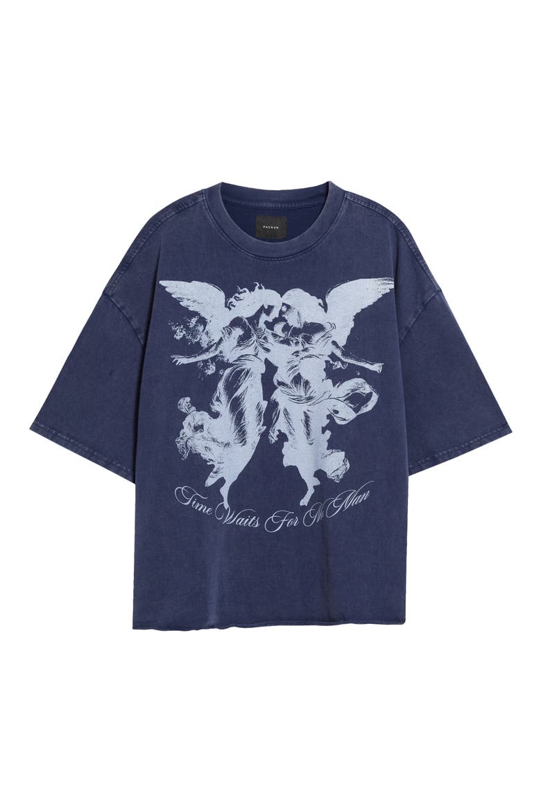 Time Waits Cotton Graphic T-Shirt, Main, color, BLUE