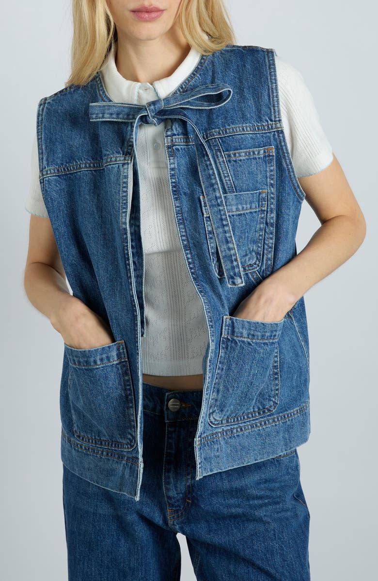 Damson Madder Milly Tie Front Denim Vest, Alternate, color,