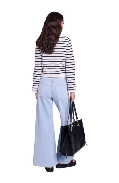 Maje Gestreifter Cardigan In Navy/ecru