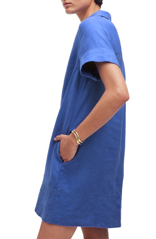 Madewell Johnny Collar V-neck Linen Minidress In Blue Star
