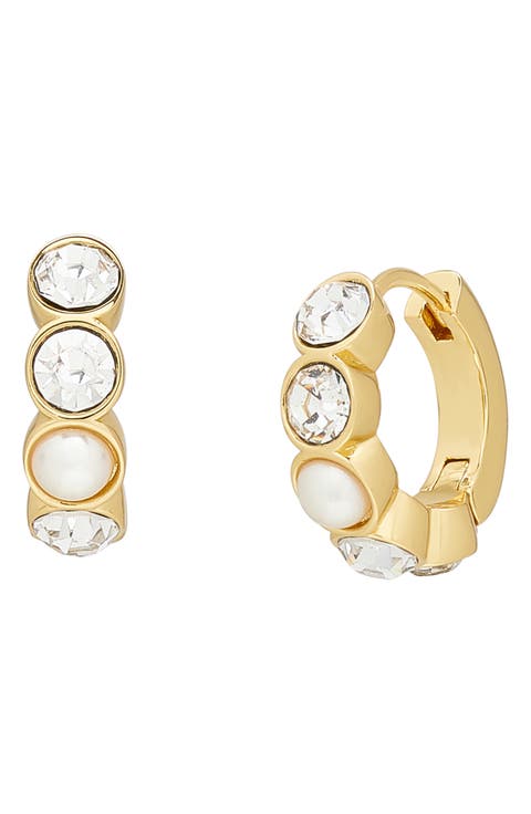 Faux Pearl & Crystal Huggie Earrings